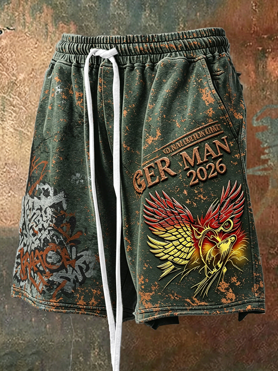 Herren-Grüne Retro-Deutsche Freizeithosen von 2026 mit Graffiti-Print, lässig und cool