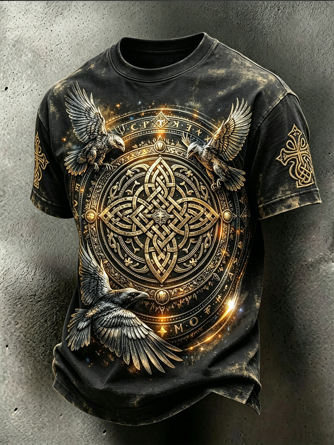 Herren-Retro-Viking-Celtic-T-Shirt mit mythologischem Muster, gewaschen