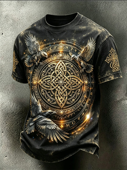 Herren-Retro-Viking-Celtic-T-Shirt mit mythologischem Muster, gewaschen