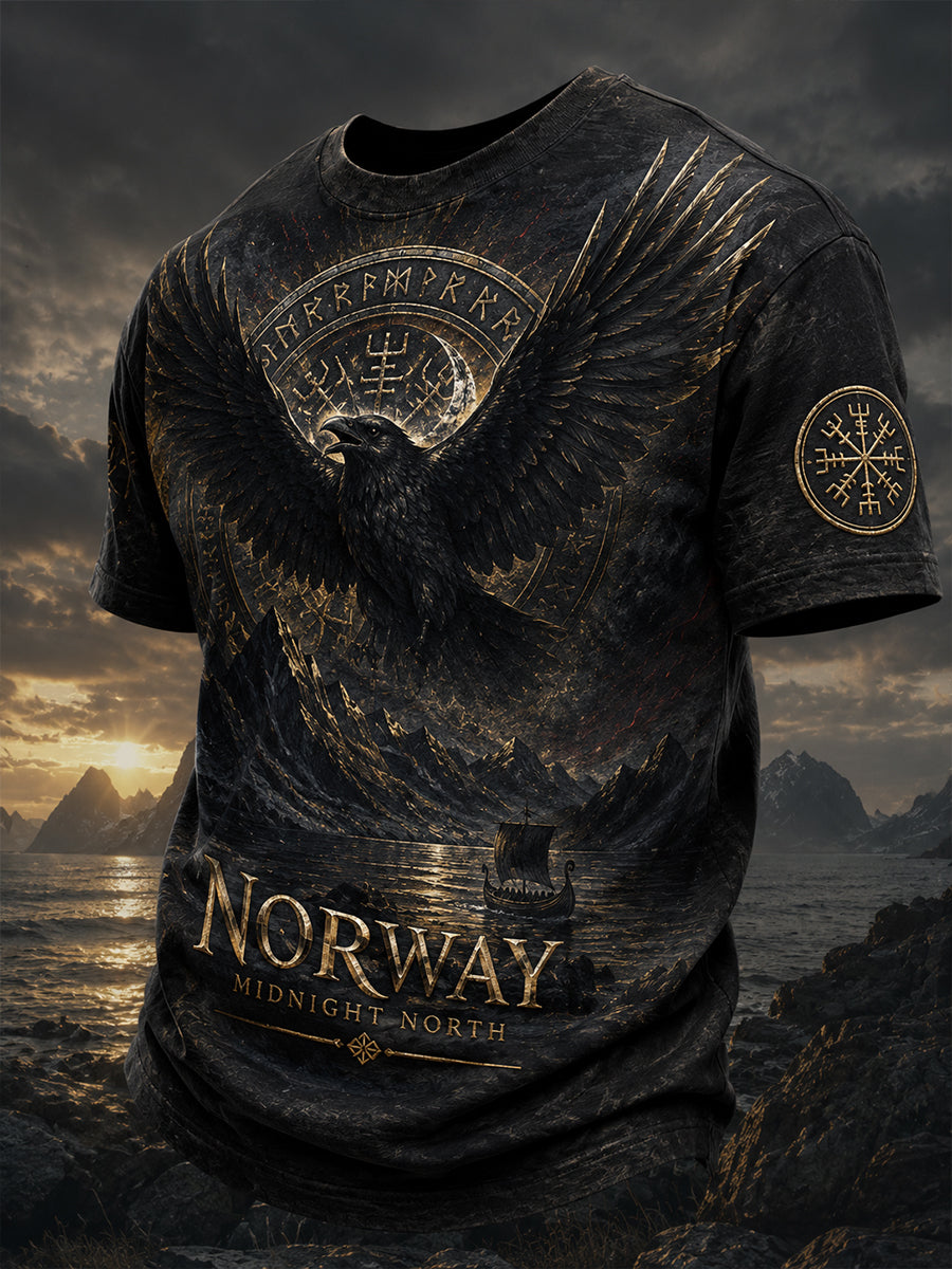 Retro norwegisches Wikinger-Design im nordischen Stil – Lässiges T-Shirt mit Kunstdruck