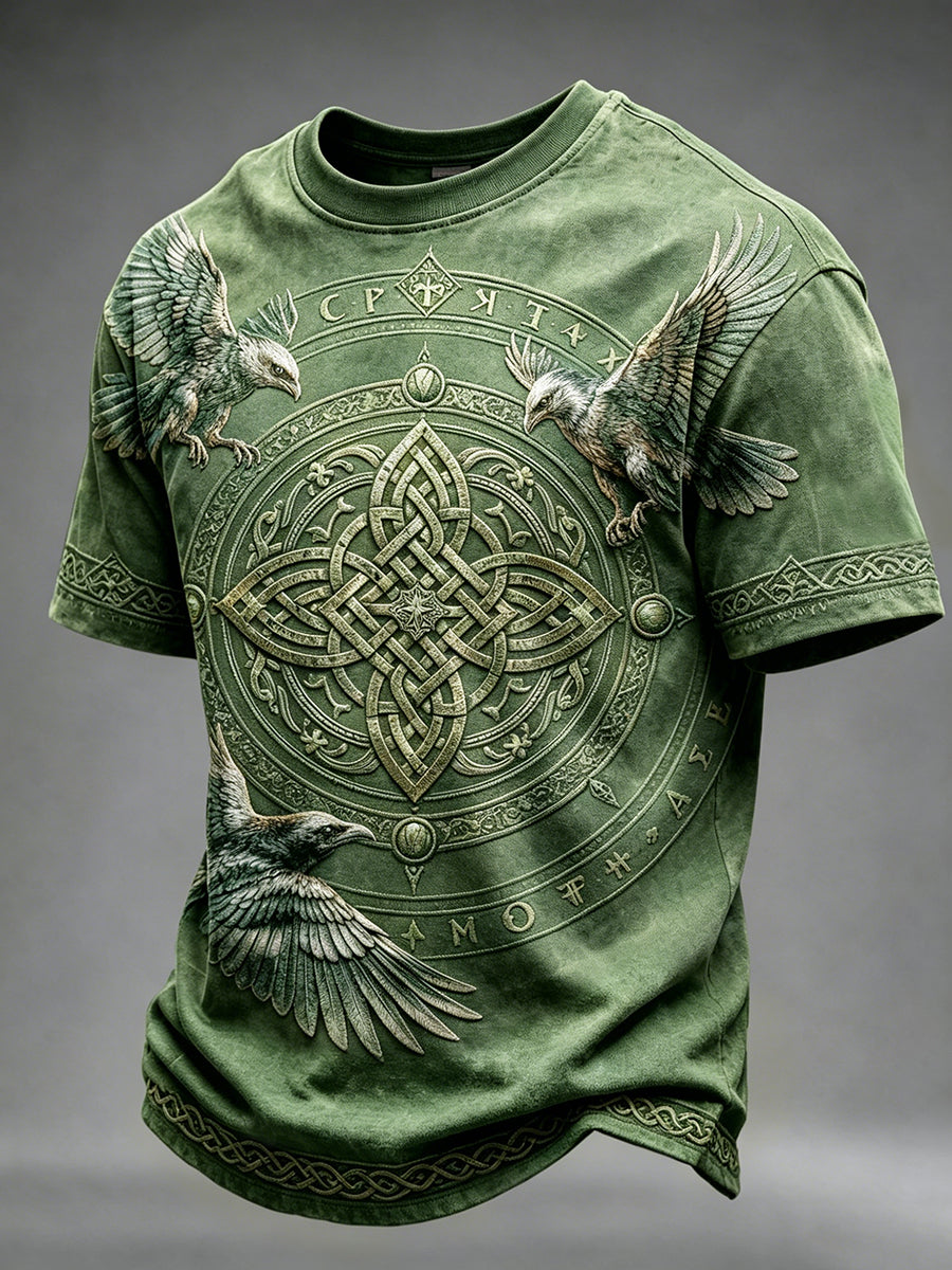 Herren-Vintage-T-Shirt mit keltischem Wikingerknoten-Muster und kurzen Ärmeln