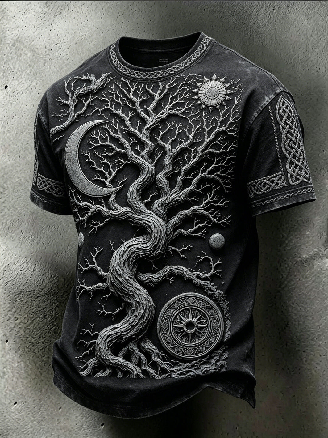 Herren-Retro-Viking-Celtic-T-Shirt mit mythologischem Muster, gewaschen
