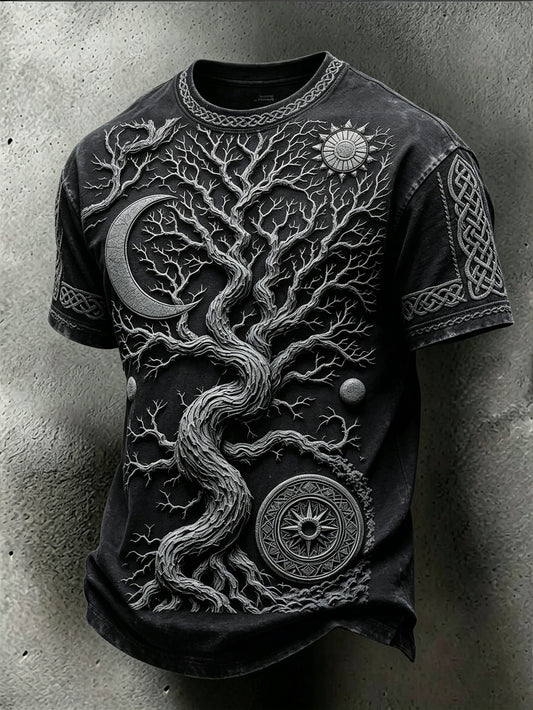 Herren-Retro-Viking-Celtic-T-Shirt mit mythologischem Muster, gewaschen