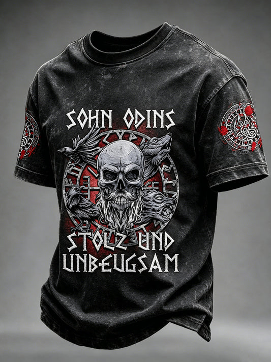 Herren-Viking-Odin-Viking-Valhalla-T-Shirt mit Totenkopf-Print und kurzen Ärmeln