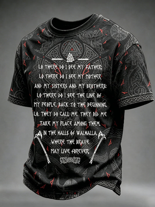 Herren-Vikingerkrieger-Wikinger-Odin-Axt-Valhalla-Gebet-vor-der-Schlacht-Print-T-Shirt mit kurzen Ärmeln