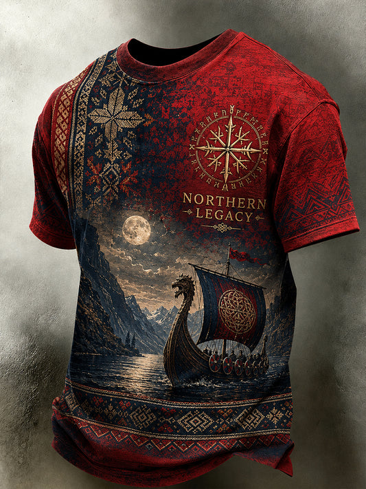 Retro norwegisches Wikinger-Design im nordischen Stil – Lässiges T-Shirt mit Kunstdruck
