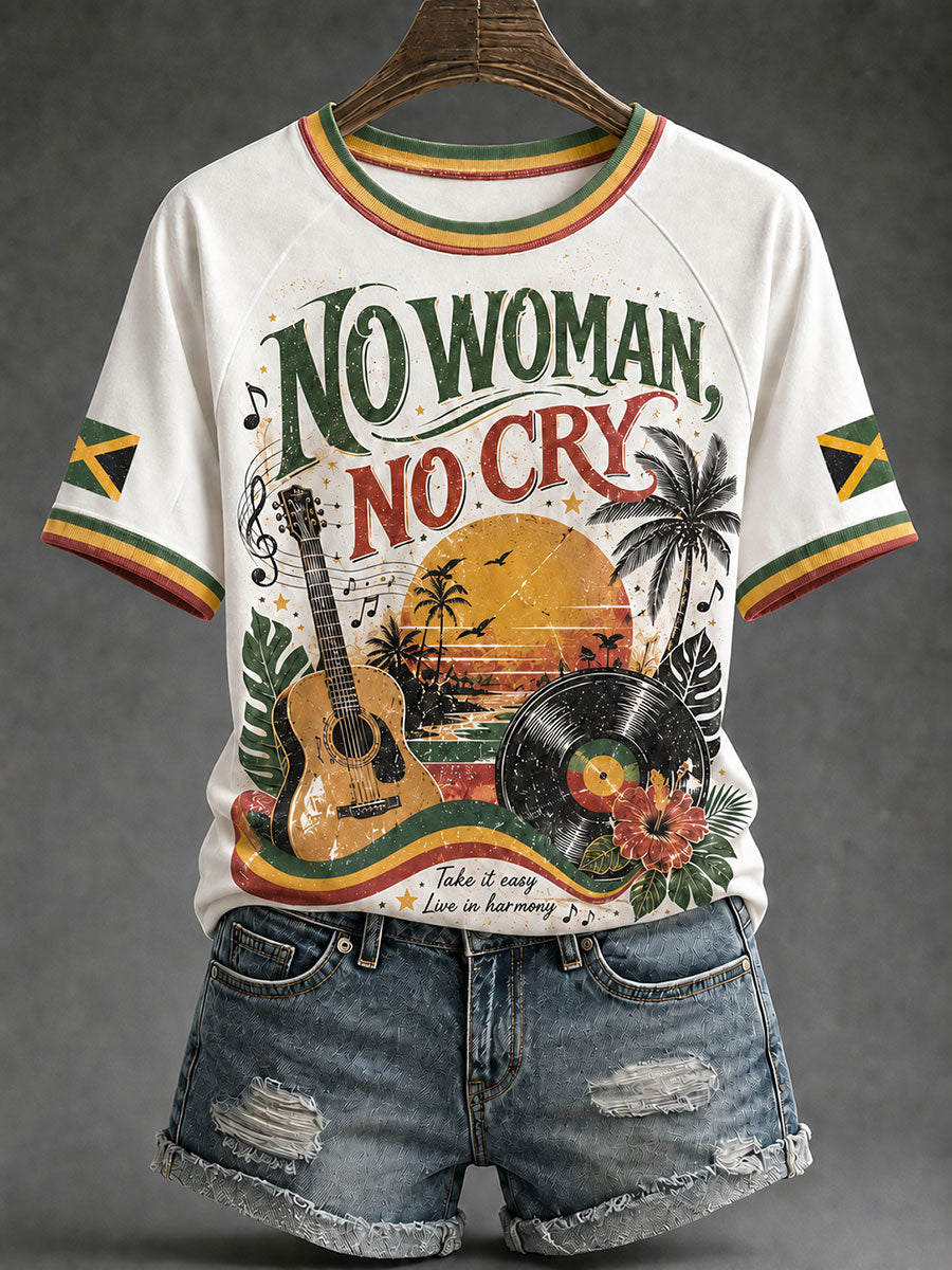 Damen-V-Neck-T-Shirts mit dem Schriftzug „No Woman, No Cry“