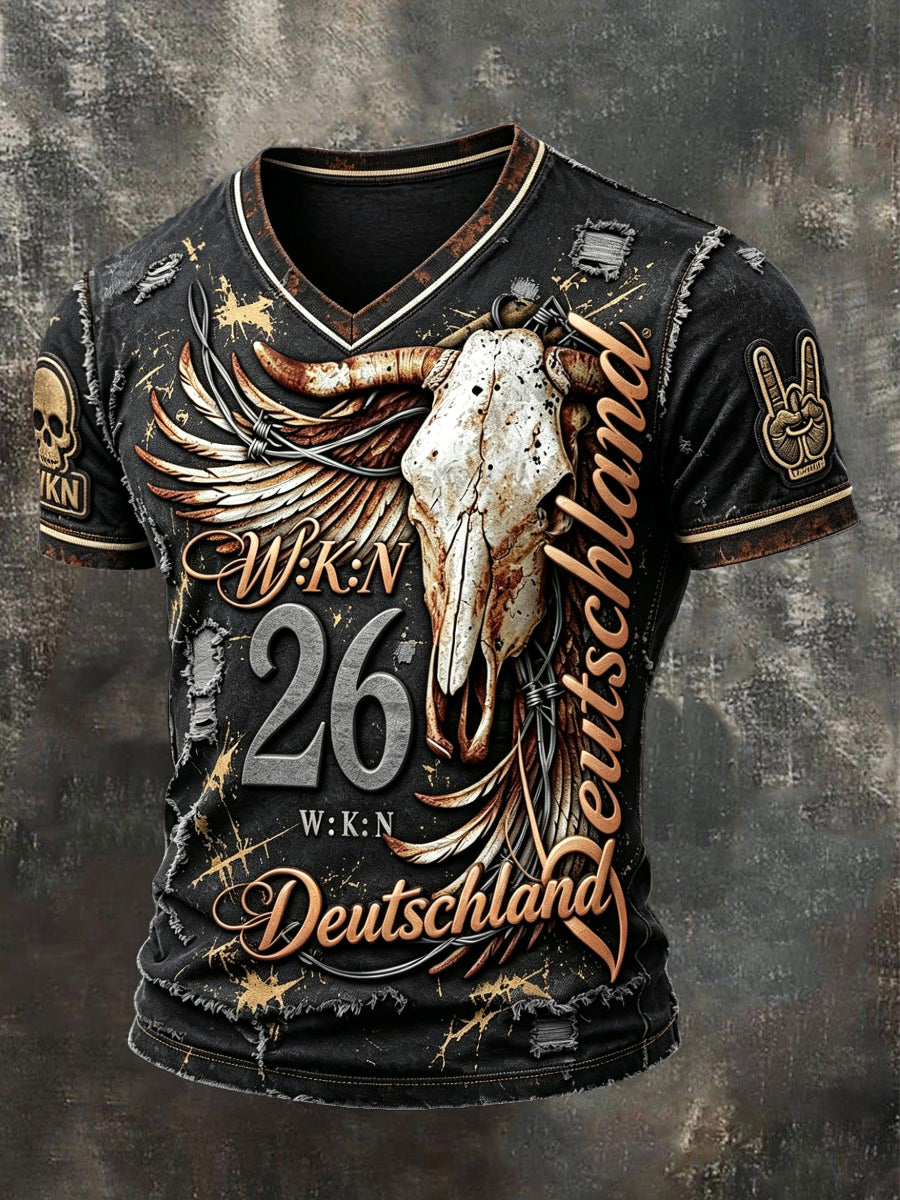 Herren 2026 Deutschland Wacken Metal Festival Punk Retro Print Cooles T-Shirt mit V-Ausschnitt