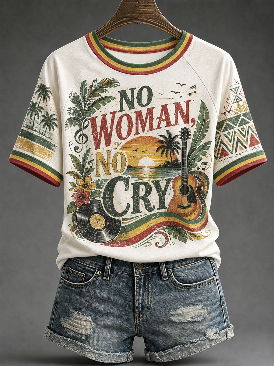 Damen-V-Neck-T-Shirts mit dem Schriftzug „No Woman, No Cry“
