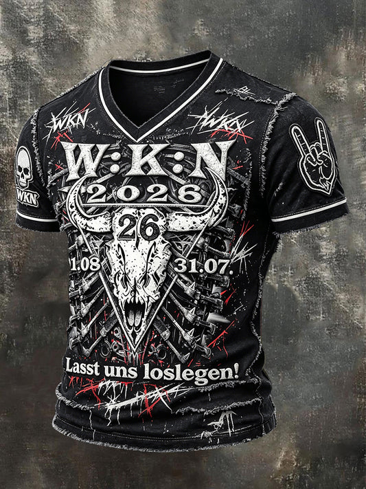 Herren deutsches Wacken Metal Festival Punk Print Cooles T-Shirt mit V-Ausschnitt