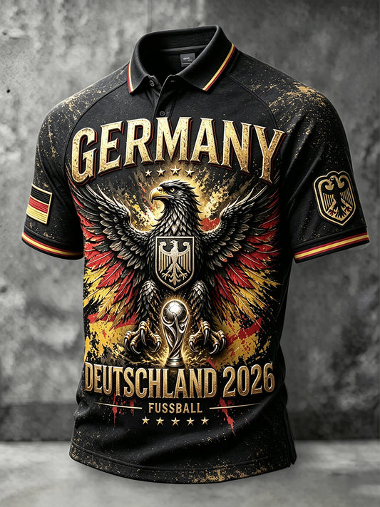 Herren Schwarzer Deutscher Adler Retro Fußball Print Casual Polo Shirt