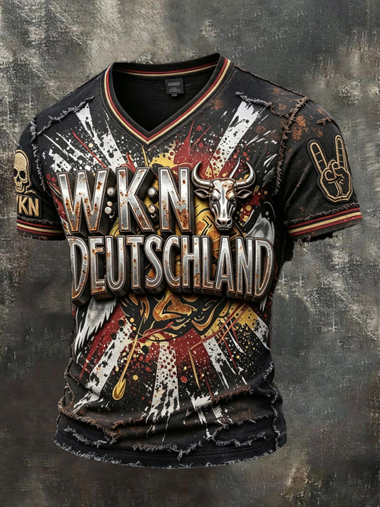 Herren Deutsches Wacken Metal Festival Punk Retro Print Cooles T-Shirt mit V-Ausschnitt