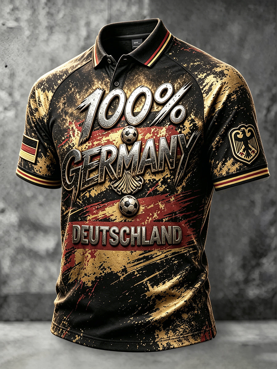 Herren Deutsches Fußball Retro Print Freizeit-Polo-Shirt