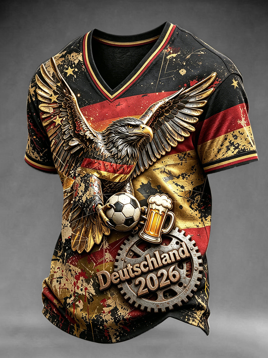 Männer deutsche Adler Fußball-Print lässig V-Ausschnitt T-Shirt