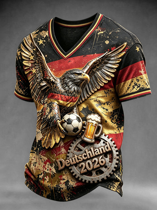Männer deutsche Adler Fußball-Print lässig V-Ausschnitt T-Shirt