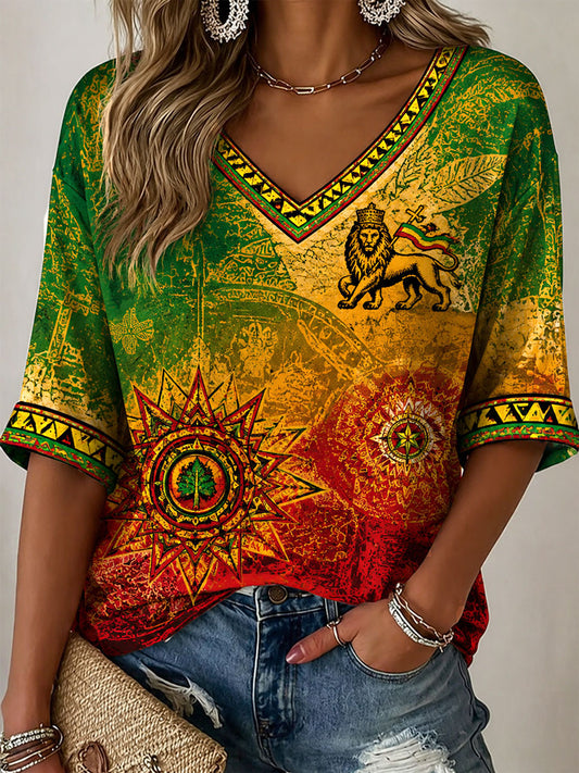 Damen-Reggae-Print-Lässiges T-Shirt