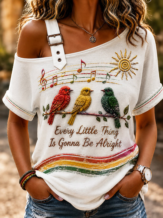 Damen Retro Reggae Vogel von der Schulter T-Shirt