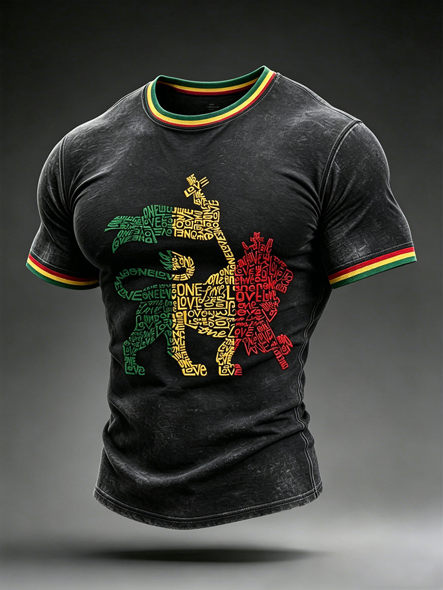 Herren Reggae Lion Print T-Shirt mit kurzen Ärmeln