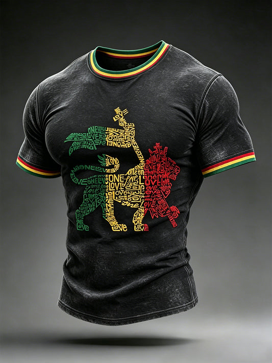Herren Reggae Lion Print T-Shirt mit kurzen Ärmeln