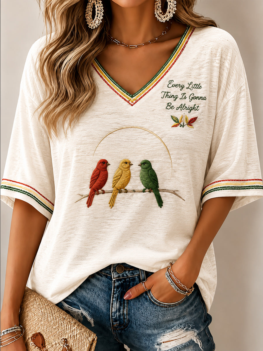 Damen Vintage Reggae Klassisches lässiges V-Ausschnitt T-Shirt