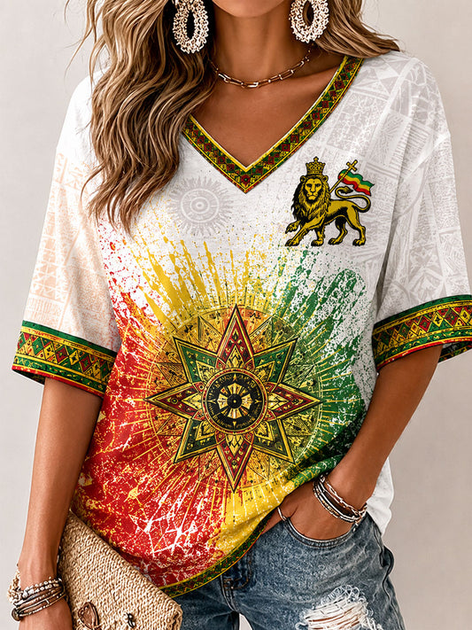 Damen-Reggae-Print-Lässiges T-Shirt