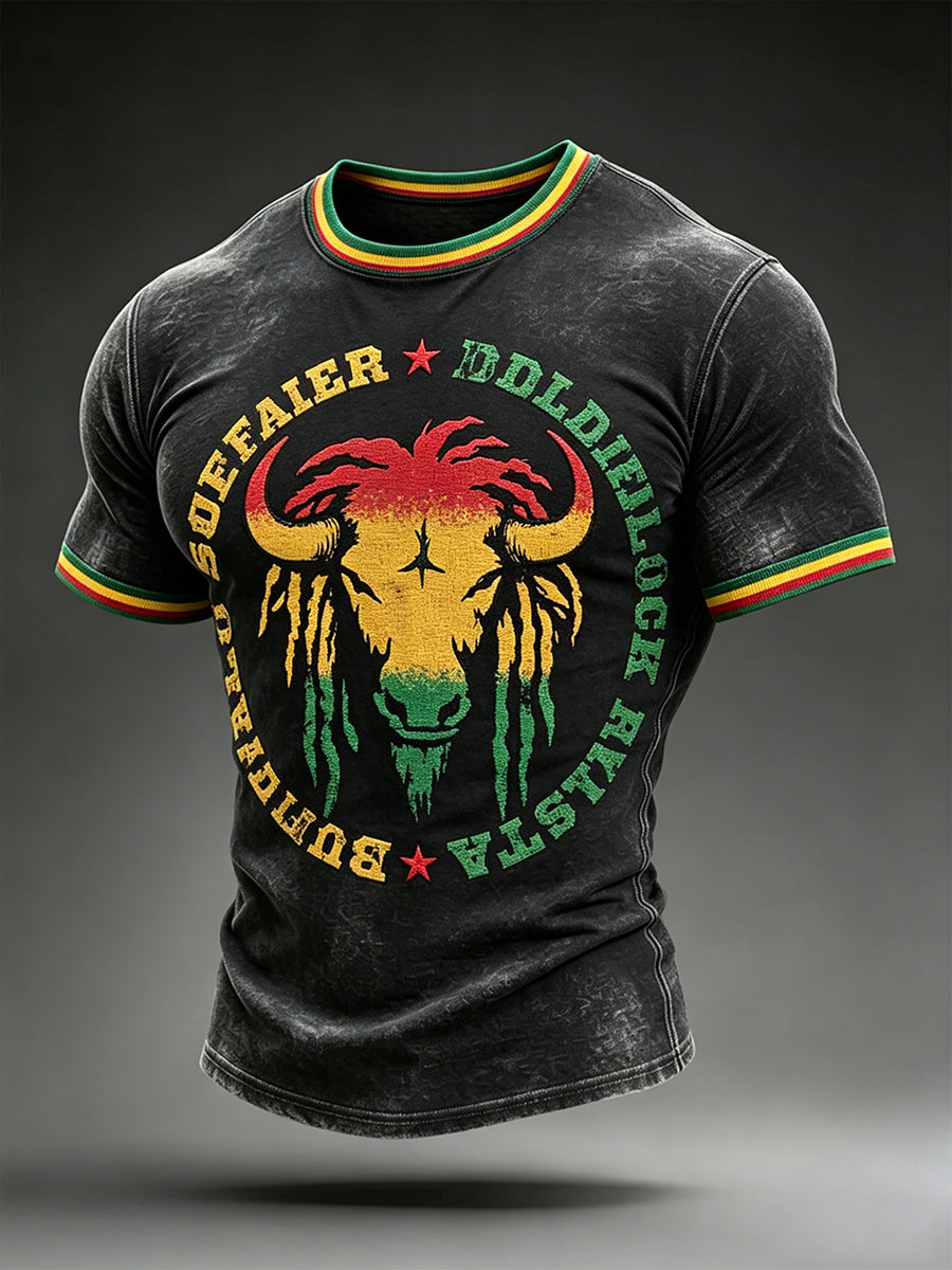Herren Reggae Buffalo Soldier Dread lock Rasta Print T-Shirt mit kurzen Ärmeln