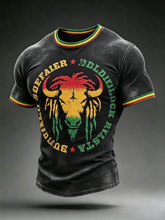 Herren Reggae Buffalo Soldier Dread lock Rasta Print T-Shirt mit kurzen Ärmeln