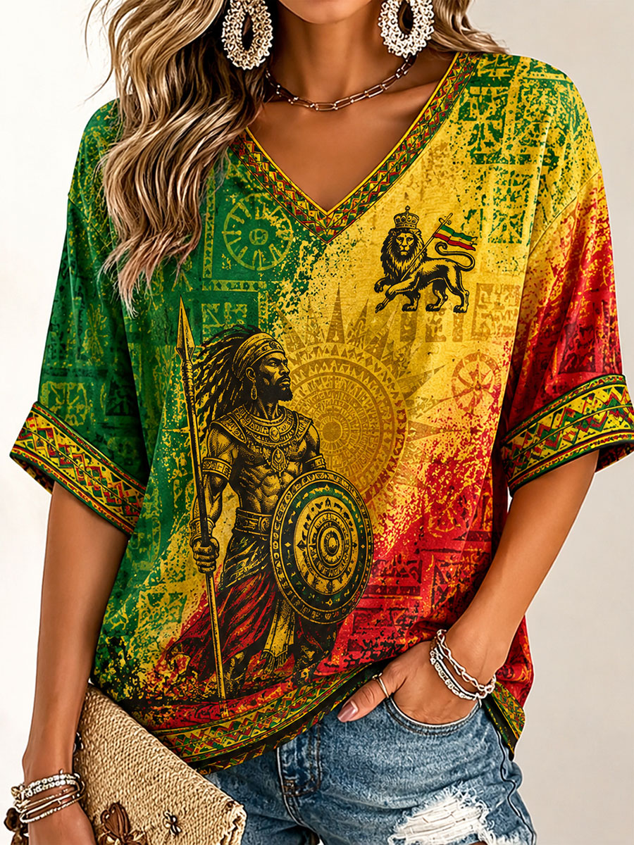 Damen Reggae Print Casual T-Shirt