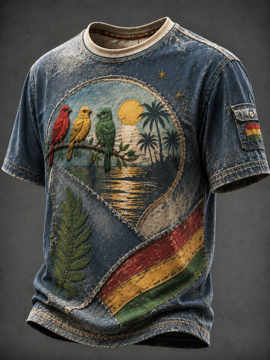 Retro Reggae Klassisches Patchwork Casual T-Shirt