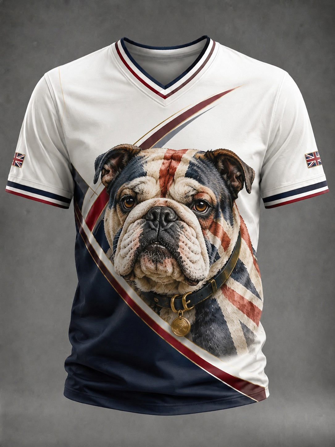 Britische Bulldogge Bedrucktes T-Shirt mit V-Ausschnitt für Männer