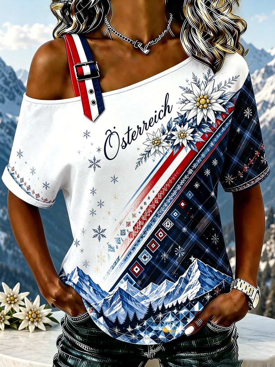 Damen-Art-Print-Oberteil mit österreichischen Naturmotiven als Gedenkdruck