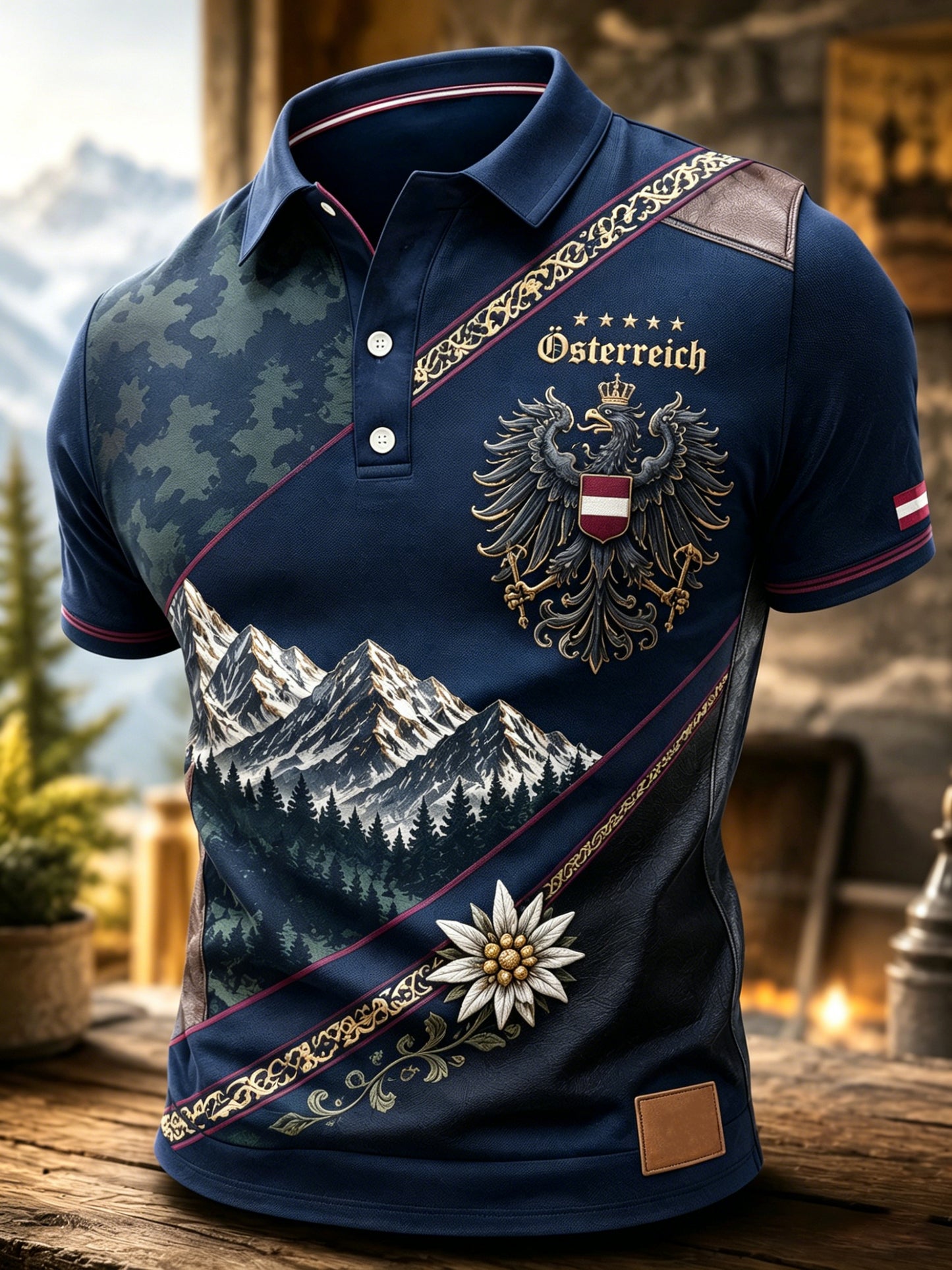 Herren-Polo mit Kunstdruck zu österreichischen Naturmotiven als Erinnerungsstück