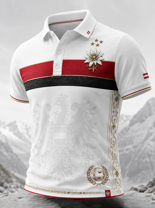 Herren-Art-Print-Polo-Shirt mit Motiv zur Unterstützung eines österreichischen Fußballspiels