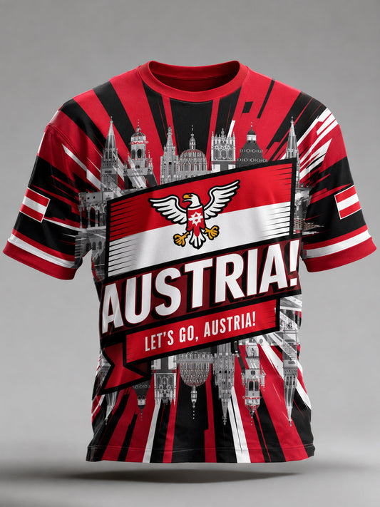 Herren-T-Shirt mit Kunstdruck zum Anfeuern bei einem österreichischen Fußballspiel
