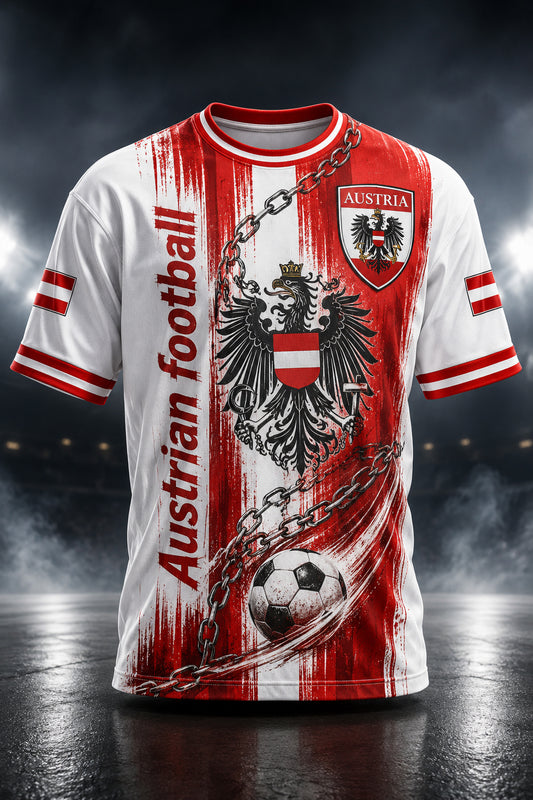 Herren-T-Shirt mit Kunstdruck zum Anfeuern bei österreichischen Fußballspielen