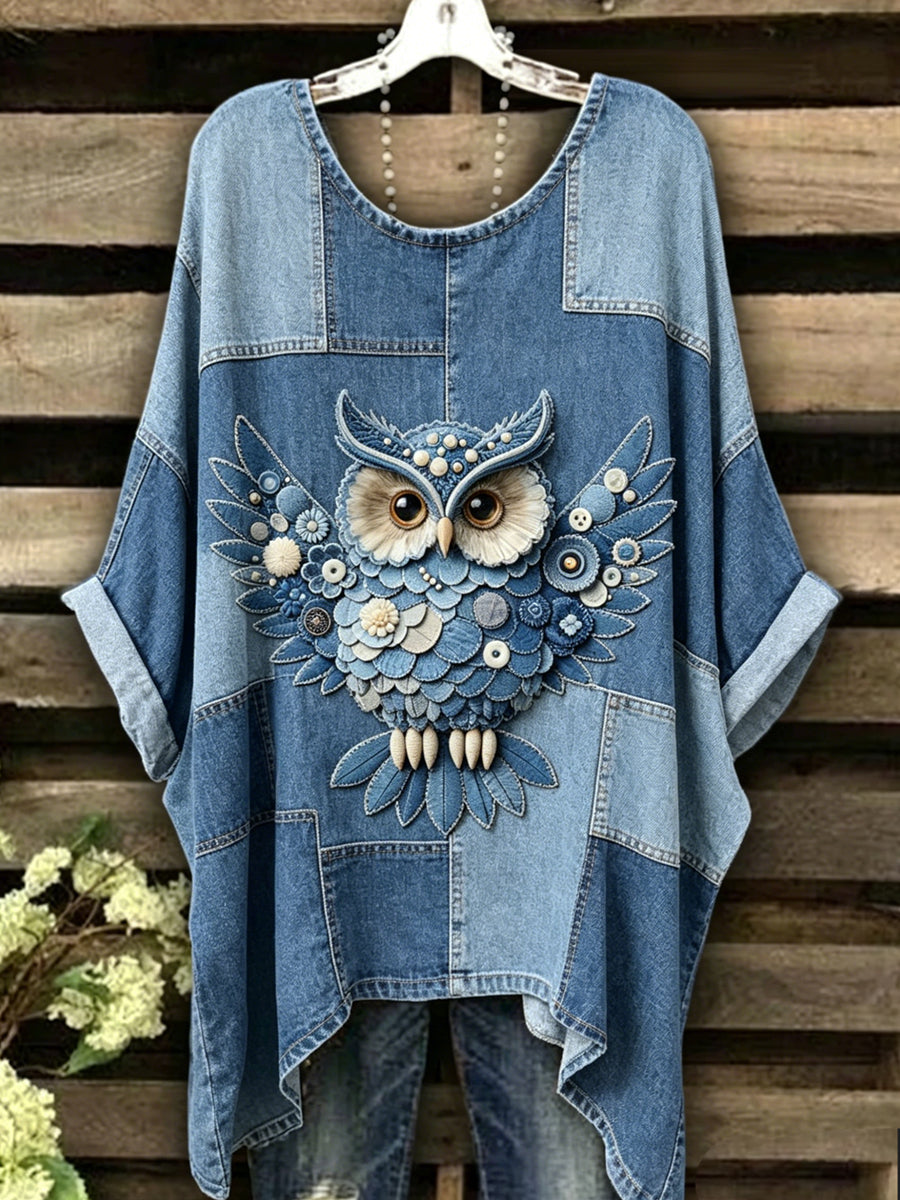 Damen-Tier-Eule bedruckt Vintage Mode Lose Kurzarm T-Shirt