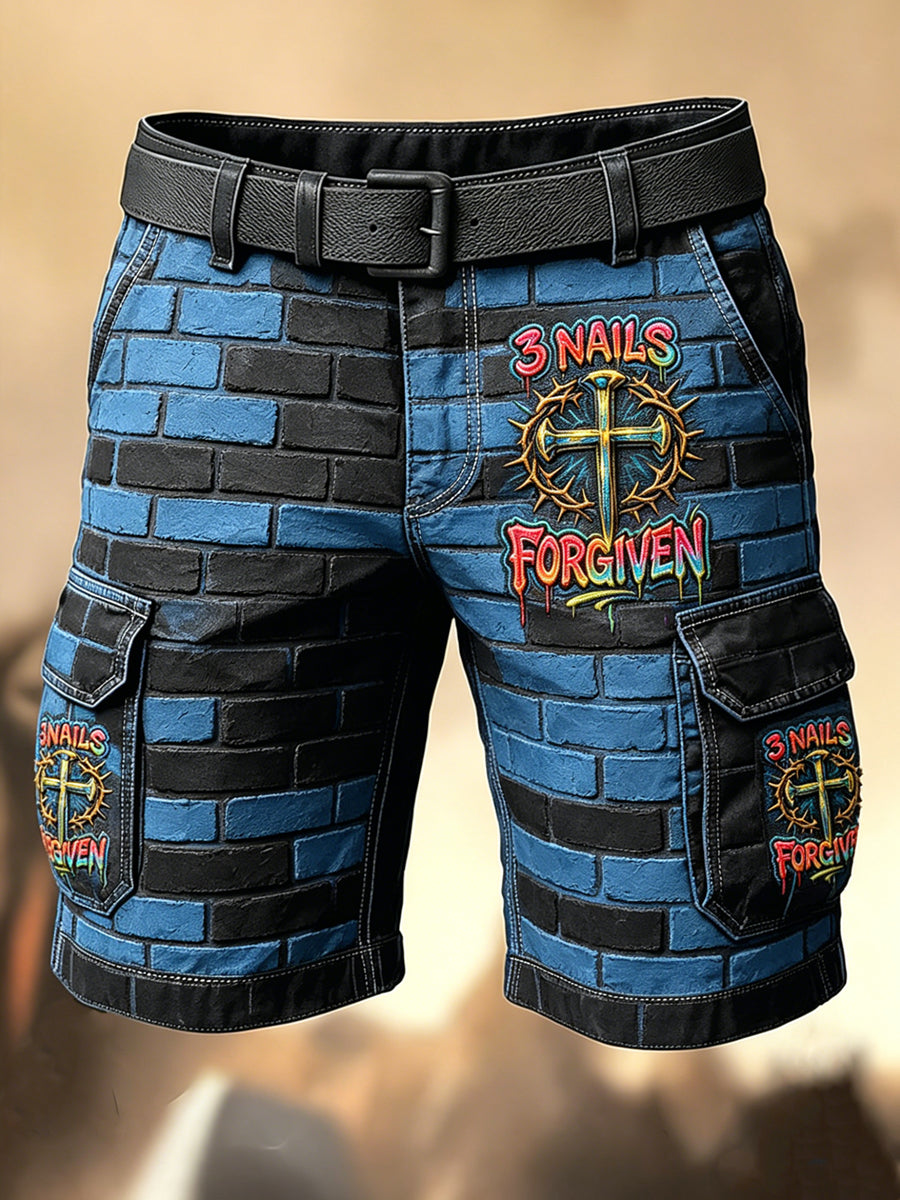Herren-Retro-Urlaubs-Hose im Business-Stil mit Graffiti- und Jesus‑Kunstdruck, lässige Shorts