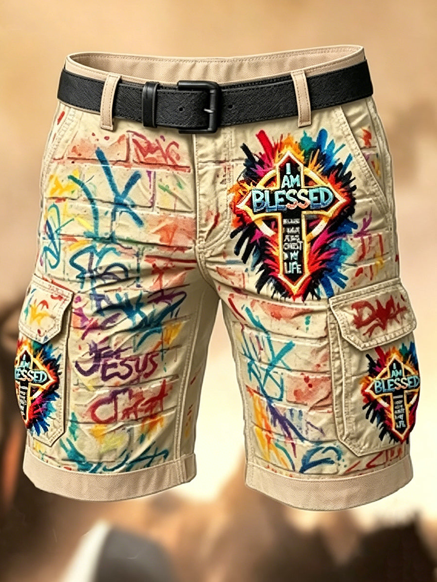 Herren-Retro-Urlaubs-Hose im Business-Stil mit Graffiti- und Jesus‑Kunstdruck, lässige Shorts
