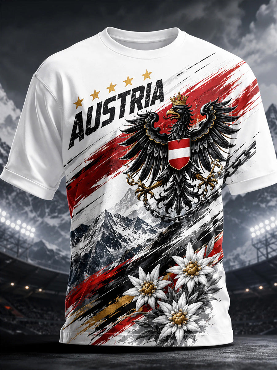 Männer motive der österreich ischen schnee bedeckten Berge drucken lässiges T-Shirt