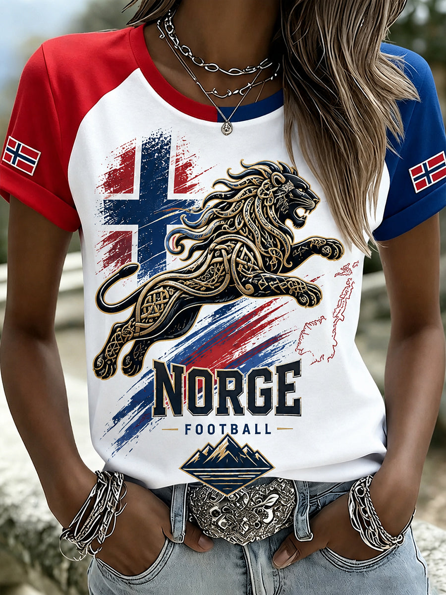 Retro-norwegischer Fußball-Fan-Art-Druck lässiges T-Shirt