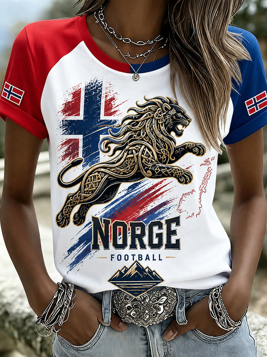 Retro-norwegischer Fußball-Fan-Art-Druck lässiges T-Shirt