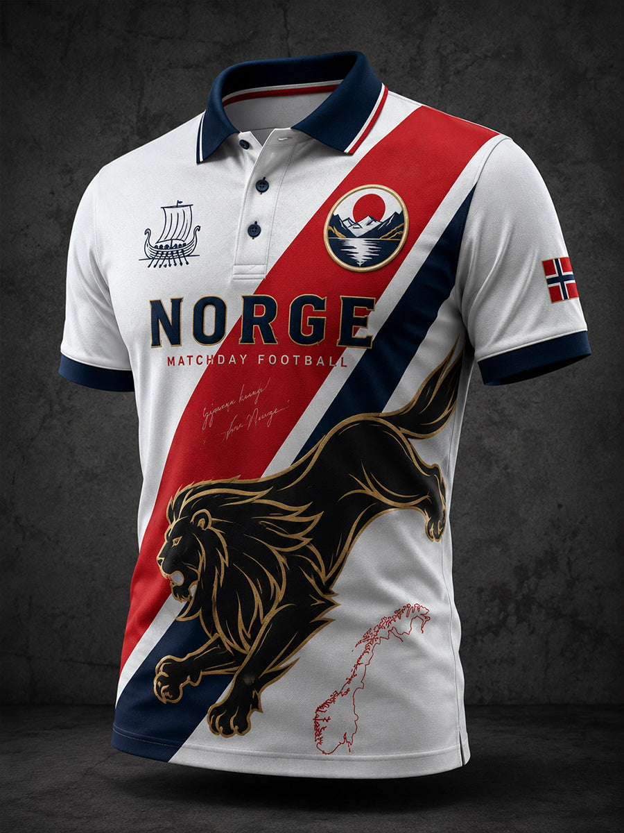 Retro-norwegisches Fußball-Fan‑Art‑Print lässiges Poloshirt