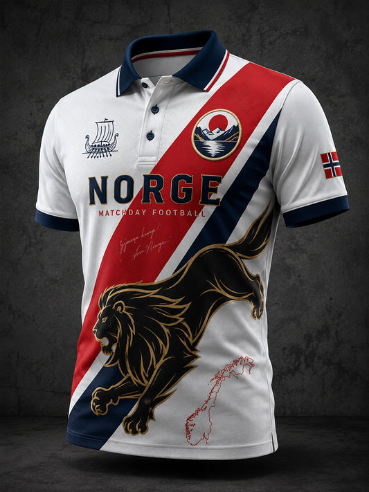 Retro-norwegisches Fußball-Fan‑Art‑Print lässiges Poloshirt