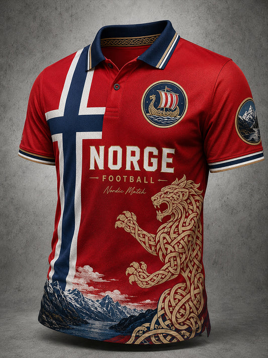Retro-norwegisches Fußball-Fan‑Art‑Print lässiges Poloshirt