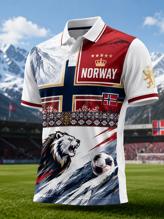 Herren-Polo-Shirt mit Kunstdruck zum Anfeuern bei norwegischen Fußballspielen