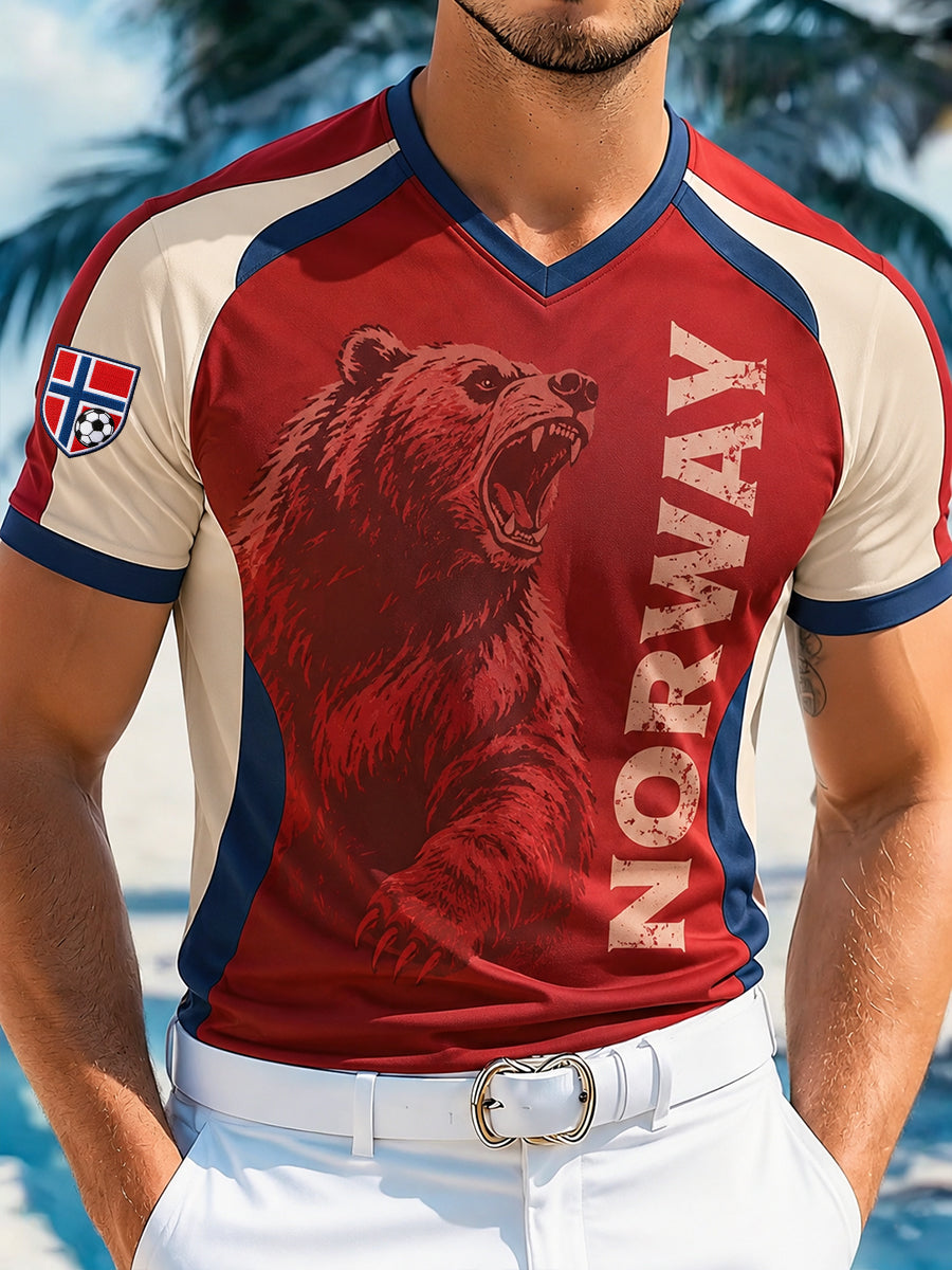 Herren-T-Shirt mit Kunstdruck – norwegisches Fußballspiel und Jubel-Element