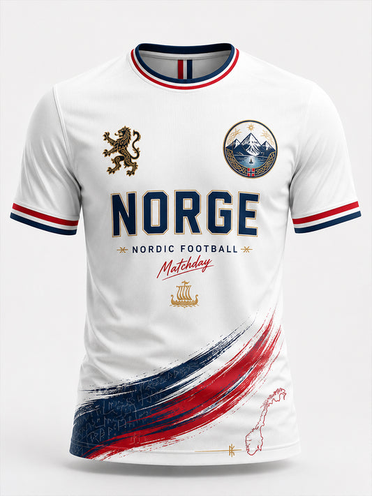 Retro-norwegischer Fußball-Fan-Art-Druck lässiges T-Shirt
