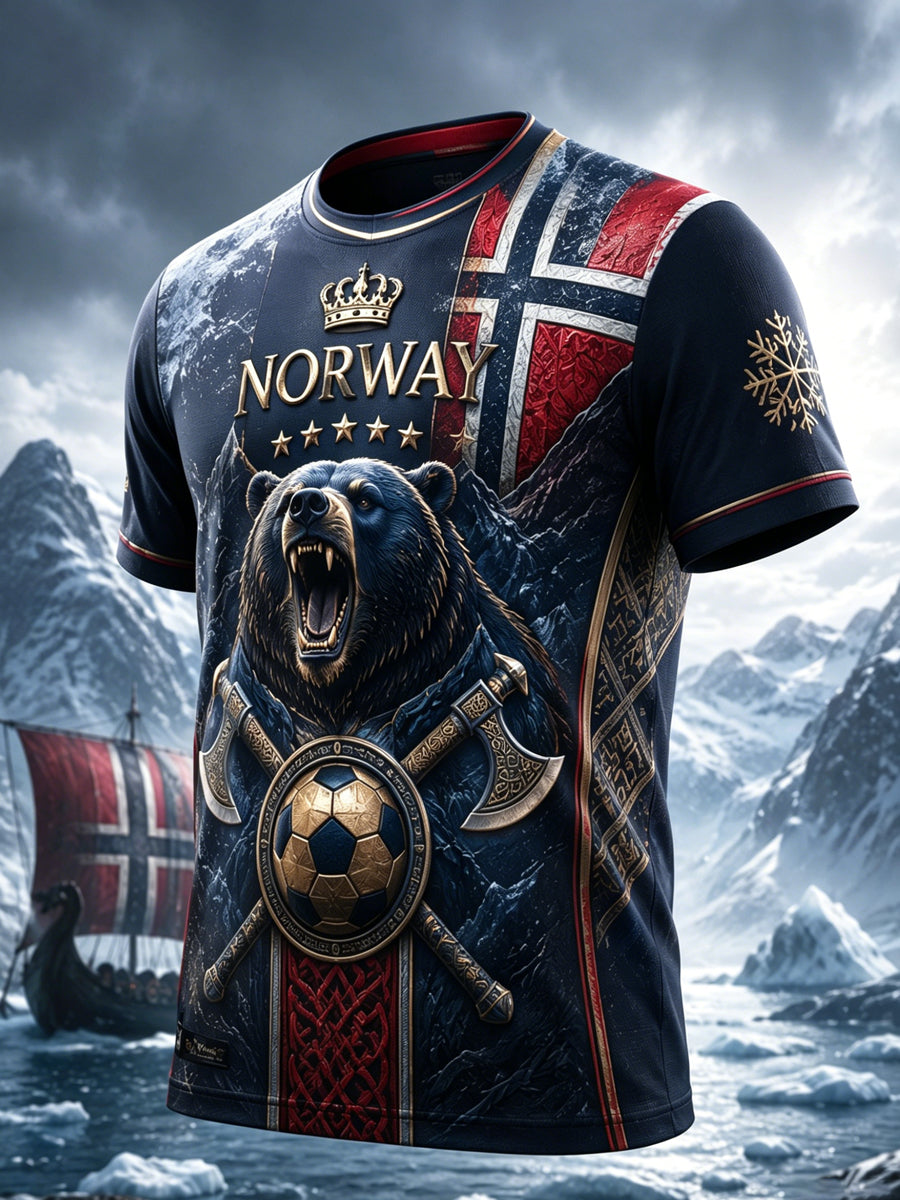Herren-T-Shirt mit Kunstdruck – norwegisches Fußballspiel und Jubel-Element