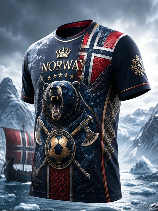 Herren-T-Shirt mit Kunstdruck – norwegisches Fußballspiel und Jubel-Element