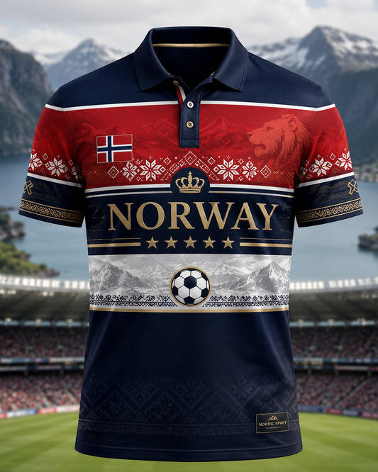 Herren-Polo-Shirt mit Kunstdruck zum Anfeuern bei norwegischen Fußballspielen